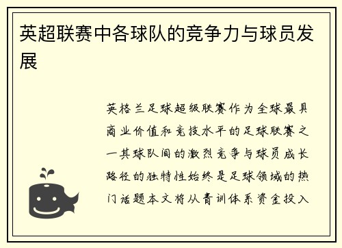 英超联赛中各球队的竞争力与球员发展