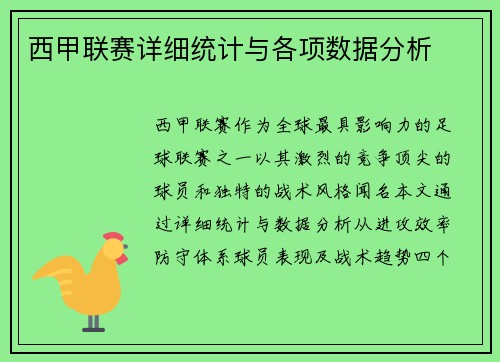 西甲联赛详细统计与各项数据分析